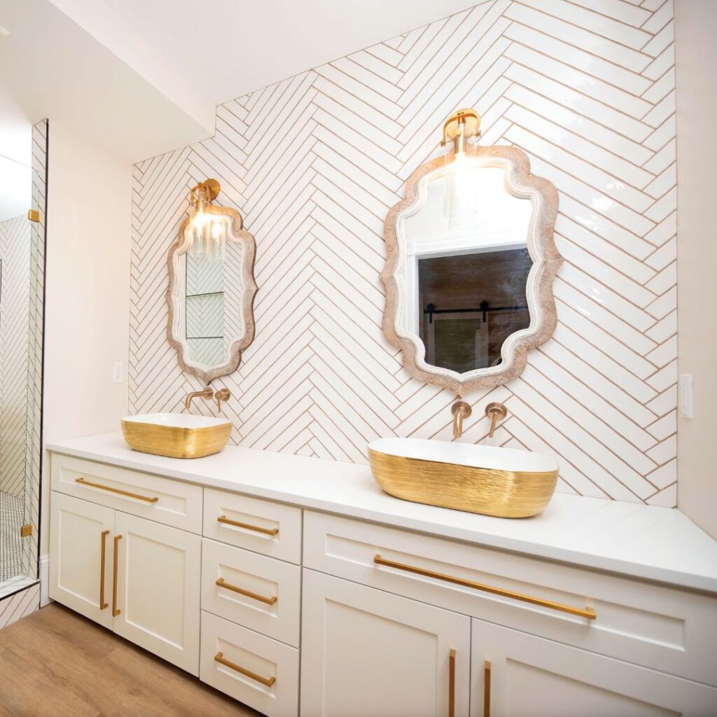 bathroom mirrors with a squiggle design