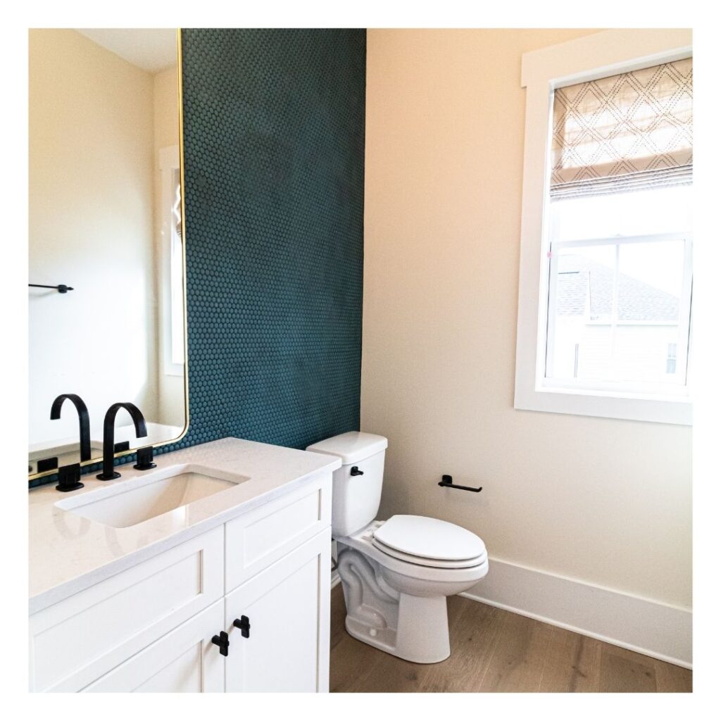 Bathroom with unique tile wall