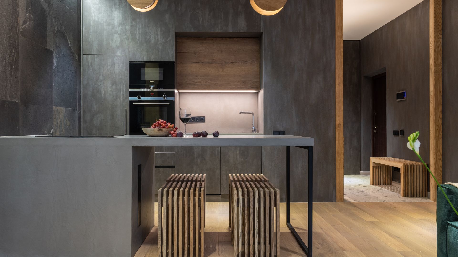 modern kitchen with wood accents